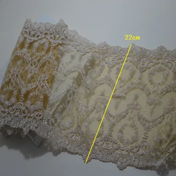 2Yds / lot 22 cm širok transparentno žuta Gazue Luč vez uzorak čipke obloge za odjeću i nakit za vjenčanje