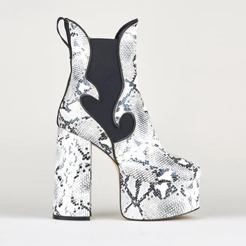 Perixir Design 2020 Nova zimska moda zmija koža žene čizme super visoku petu platforme gležanj Bijela zmija-ispis Ženske cipele