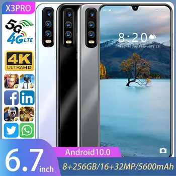 2020 novi X30 Pro 5G Android 10.0 mobilni telefon 6,7 inča Ekran kapi vode 8GB +256 GB smartphone 16MP +32MP 5600mAh na lageru