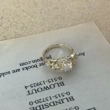 LAMOON 925 sterling srebra sintetički Mjesečev kamen stare Princeza čipke prsten 14K pozlaćeni podesiva fin nakit LMRI079