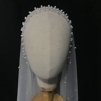 Veo za mladence Biser perle veo bijeli 1.5 širina dug prateći katedrala svadbeni veo s grbom vjenčanje pribor, žene vail