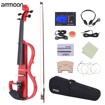 Ammoon Full Size 4/4 Electric Violin Solid Wood Electric Silent Violin Fiddle Style-2 Ebony Fingerboard Pegs Chin Rest Tailpiece