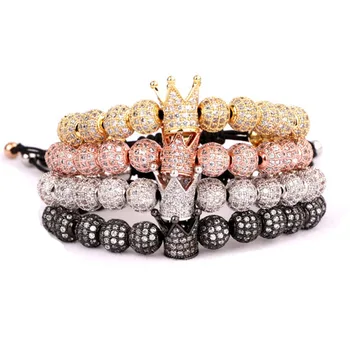 Visoka kvaliteta luksuzni muški ženski nakit narukvica 8 mm CZ mikro utrti loptu Crown podesiva narukvica perle