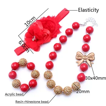 MHS.SUN New baby girls red rose headbands elastične cvijeće hairbands unikatni bubblegum chunky beads ogrlice narukvice skup BN084