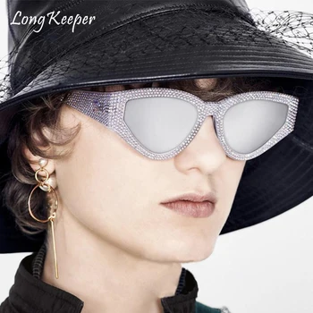 Luksuzni modni brend dizajner sunčane naočale Žene gorski kristal Cat Eye sunčane naočale dijamant stranke ogroman nijanse sunčane naočale UV400