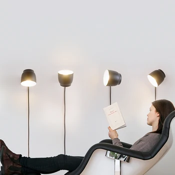 Zidne lampe spavaća soba lampa za čitanje 360° okretni s prekidačem plug-Otvorena linija mat željezo abažur od punog drveta lampa pol E14