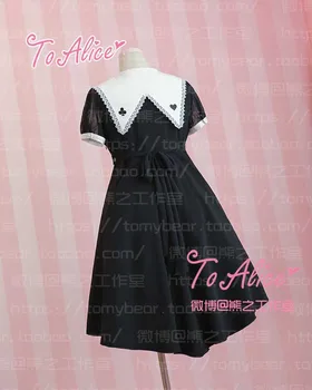 Novi dizajn slatka djevojka lopata mag cool nepravilan rub crna haljina Ljeto kratkih rukava Dijamant vez Lolita haljina