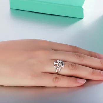 Trenutno je 925 sterling srebra obiteljsko stablo života prst prsten vjenčanja vjenčani prsten lišća srebro 925 nakita (Lam Hub Fong)