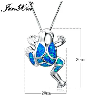 JUNXIN jedinstveni srebrna boja životinja Šarm ogrlica plava Vatreni opal žaba privjesak ogrlice Za žene i muškarce Darove stranke