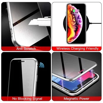 Kaljeno staklo magnetne navlake za iPhone 11 Pro XS Max XR 6 6S 7 8 Plus SE 2020 Case Anti Spy 360 metalni Magnet zaštitna torbica