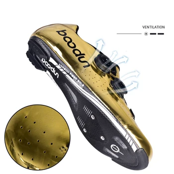 Boodun 2020 New gold Road Cycling Shoes road bike Self-Locking Shoes Carbon Fiber Ultralight professional Bicycle Racing Shoes