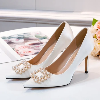 Žene Štikle Cipele Vjenčanje Žene Pumpe Biser Brand Svilenih Moda Stranka Visoke Štikle Jesen Plus Size 2020 Moda Novi Dolazak