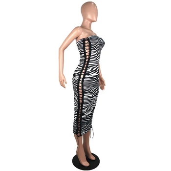 Zebra-Print Seksi Medicinske Plesnu Haljinu Žene Ljeto Bez Rukava Haljina Bez Naramenica Strana Čipke Neon Club Bodycon Dress Vestidos