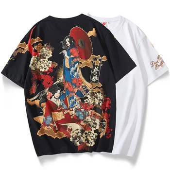 Japanski stil vjetar prozračna ispis cijele montažni rez kratkih rukava ljetna pamučna t-shirt Harajuku Men t Shirt Couples Wear V1