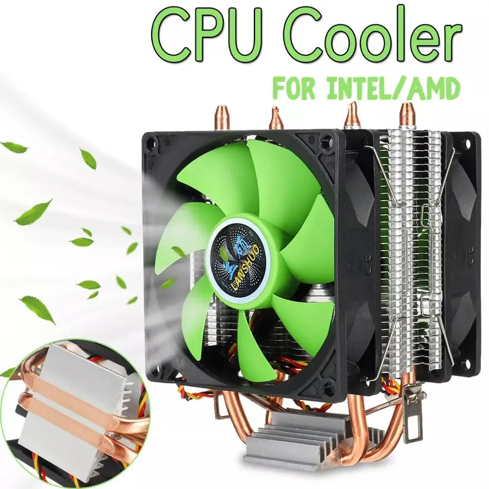/ AM3 AM2 1156/1155 AMD AM2 Oumij CPU Cooler Deux Caloducs à Contact Direct 3Pin 90mm Fan Dissipateur de Chaleur du Processeur Silencieux pour Intel LGA775 
